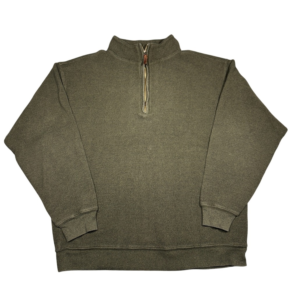 90s Woolrich Mens Quarter Zip Pullover Sweater Olive Green Cotton Ribbed Size L